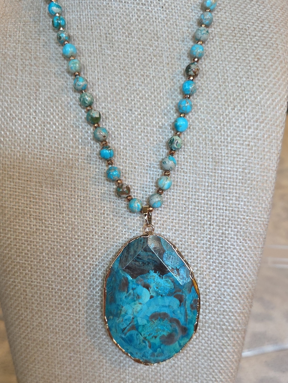 Lucas Lameth Sterling Silver Chrysocolla Beaded Statement Necklace 36”